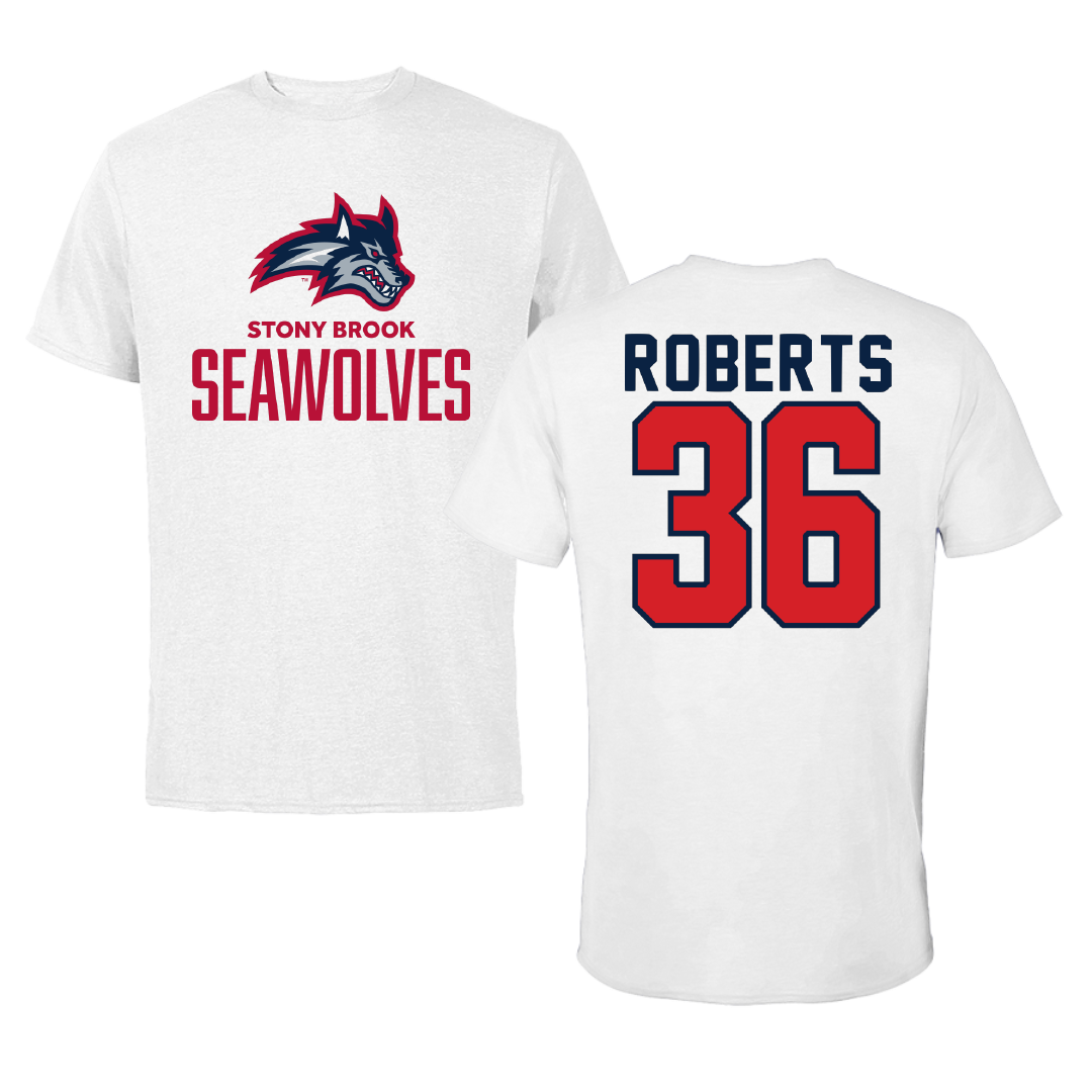 Stony Brook University Football White Tee - #36 Jason Roberts