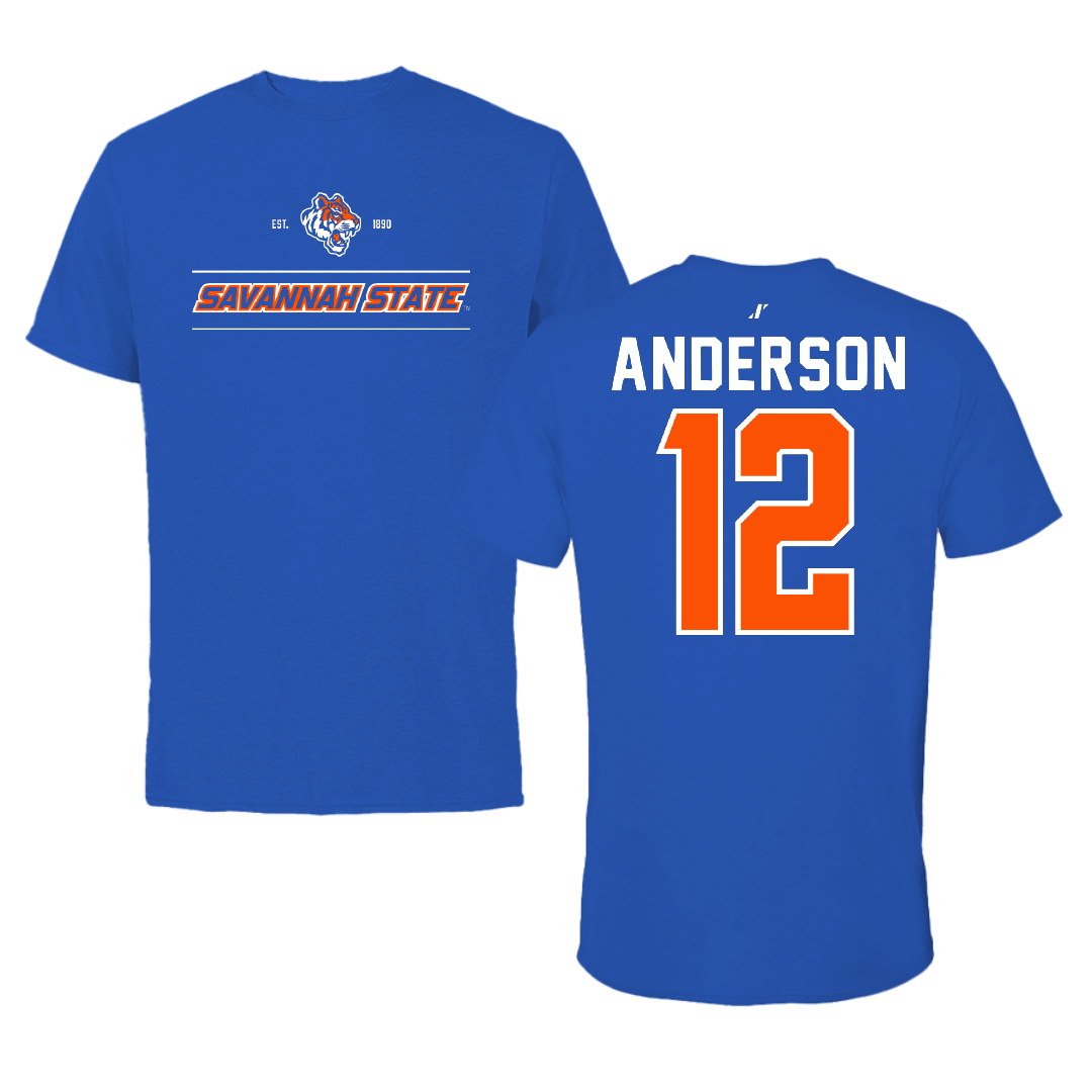 Savannah State University Football Blue General Performance Tee - #12 Zaire Anderson