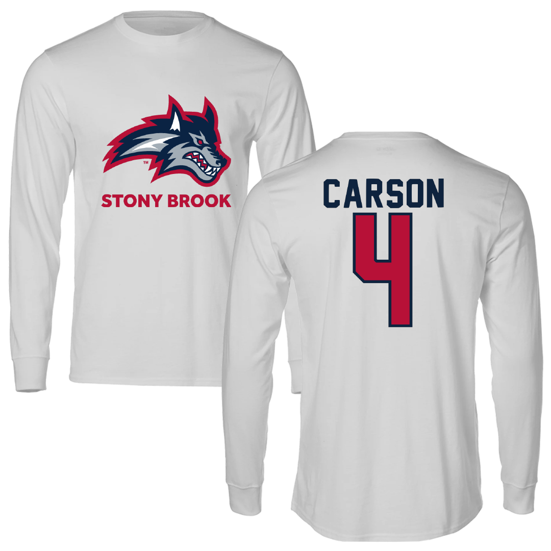 Stony Brook University Baseball Light Gray Performance Long Sleeve - #4 Chris Carson