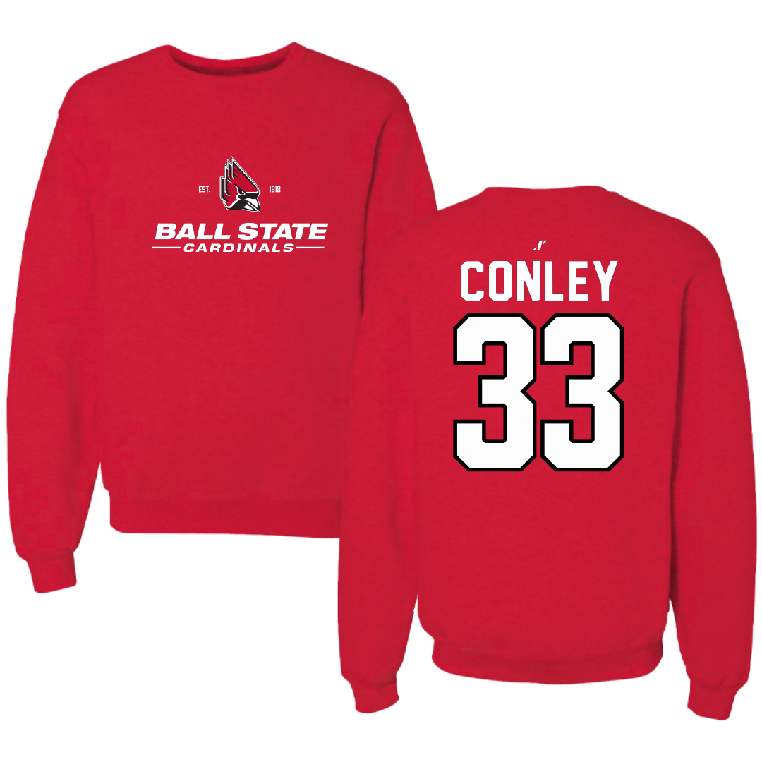 Ball State University Football Red General Crewneck - #33 Darin Conley