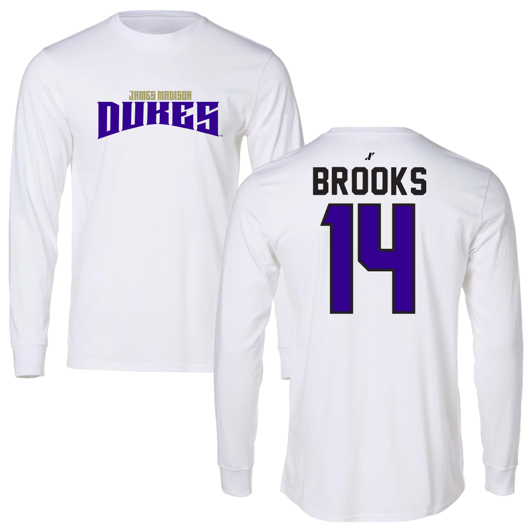 James Madison University Baseball White Classic Performance Long Sleeve - #14 TJ Brooks