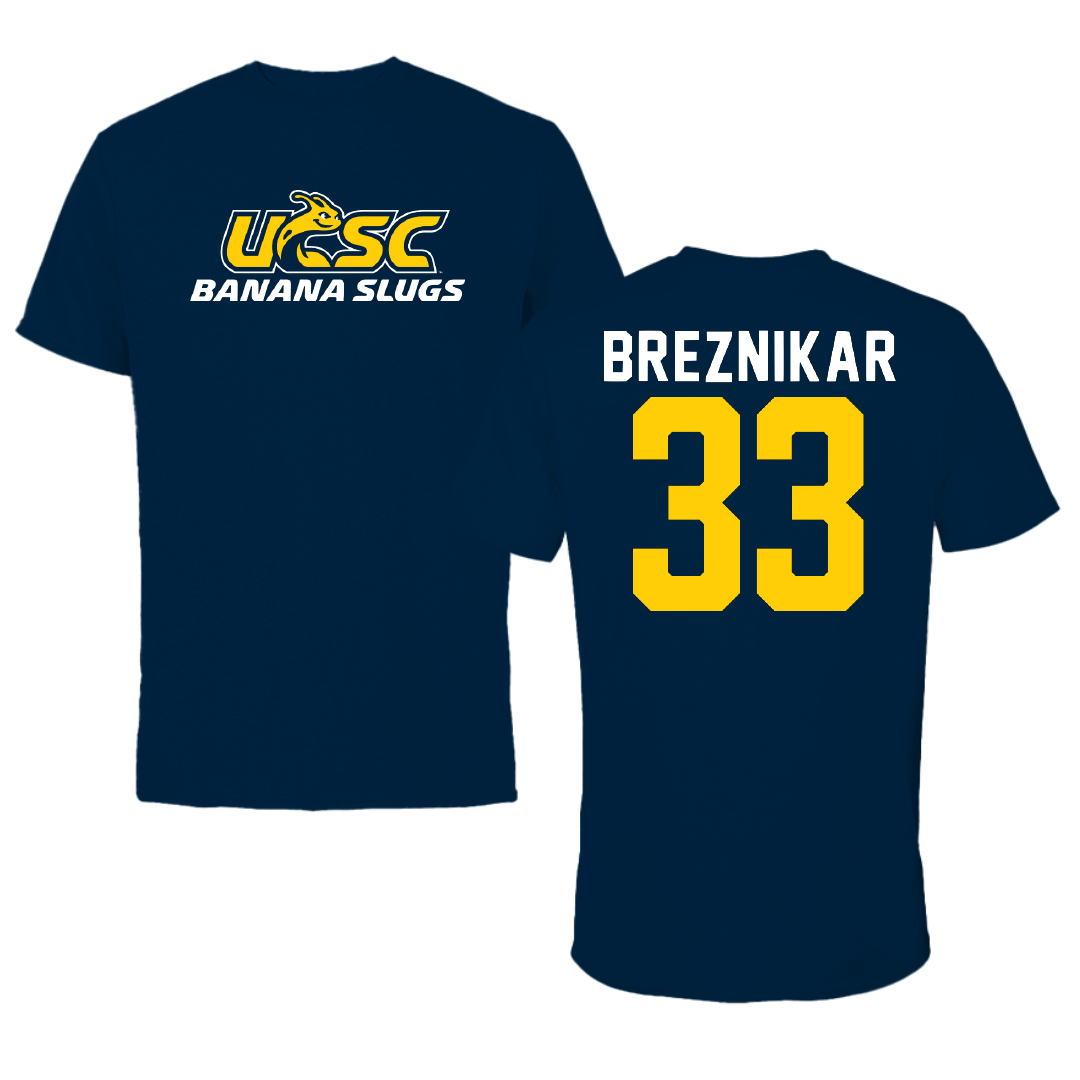 University of California-Santa Cruz Basketball Navy Tee - #33 Caden Breznikar