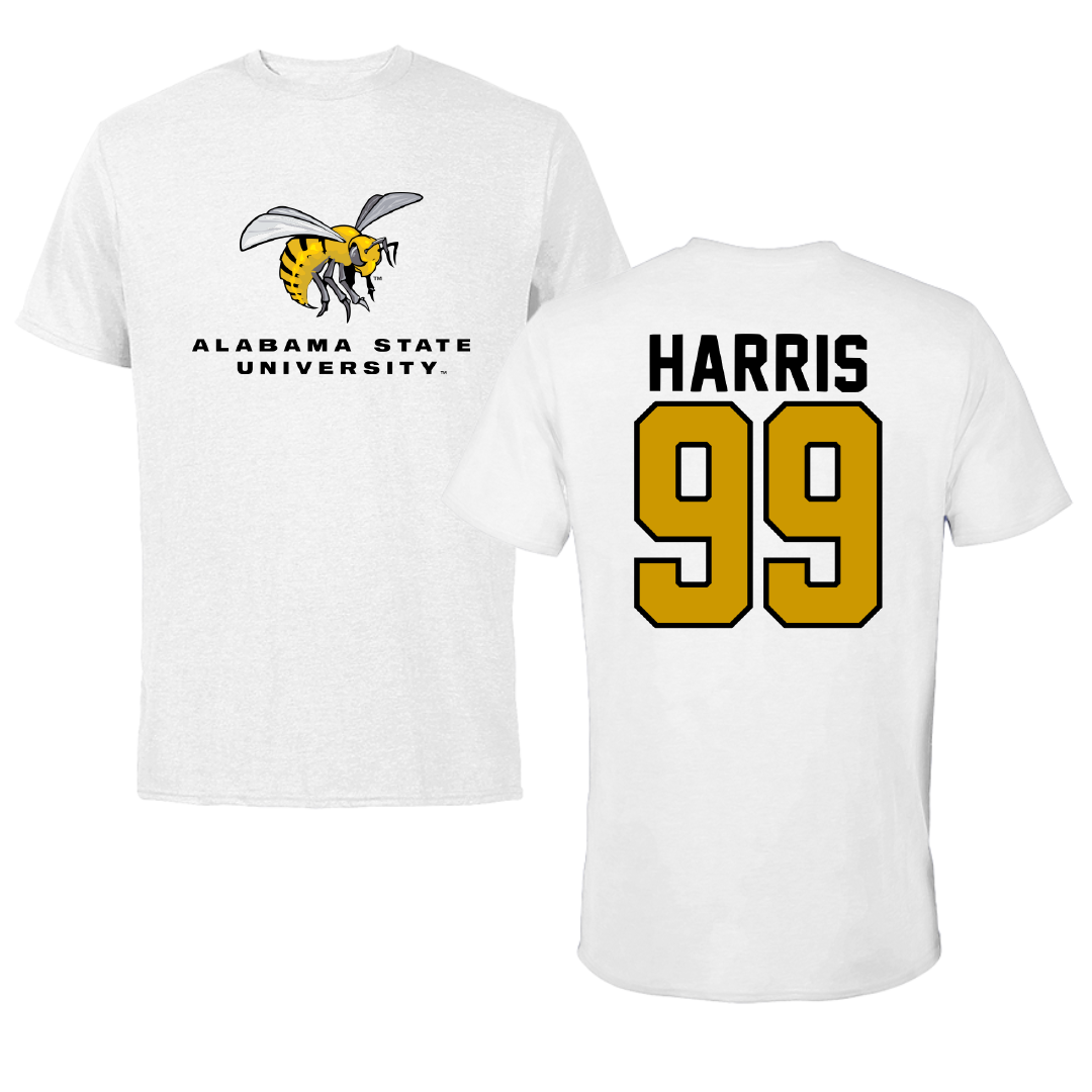 Alabama State University Volleyball White Performance Tee - #99 Lyndsay Harris