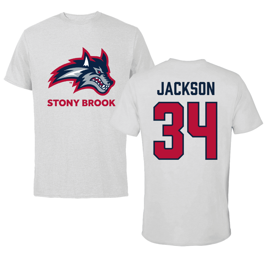 Stony Brook University Baseball Light Gray Performance Tee - #34 Matt Jackson
