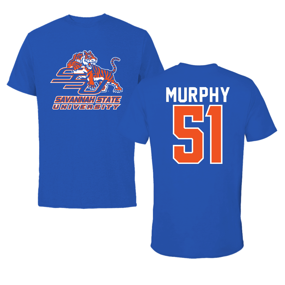 Savannah State University Football Blue Performance Tee - #51 Kahleem Murphy