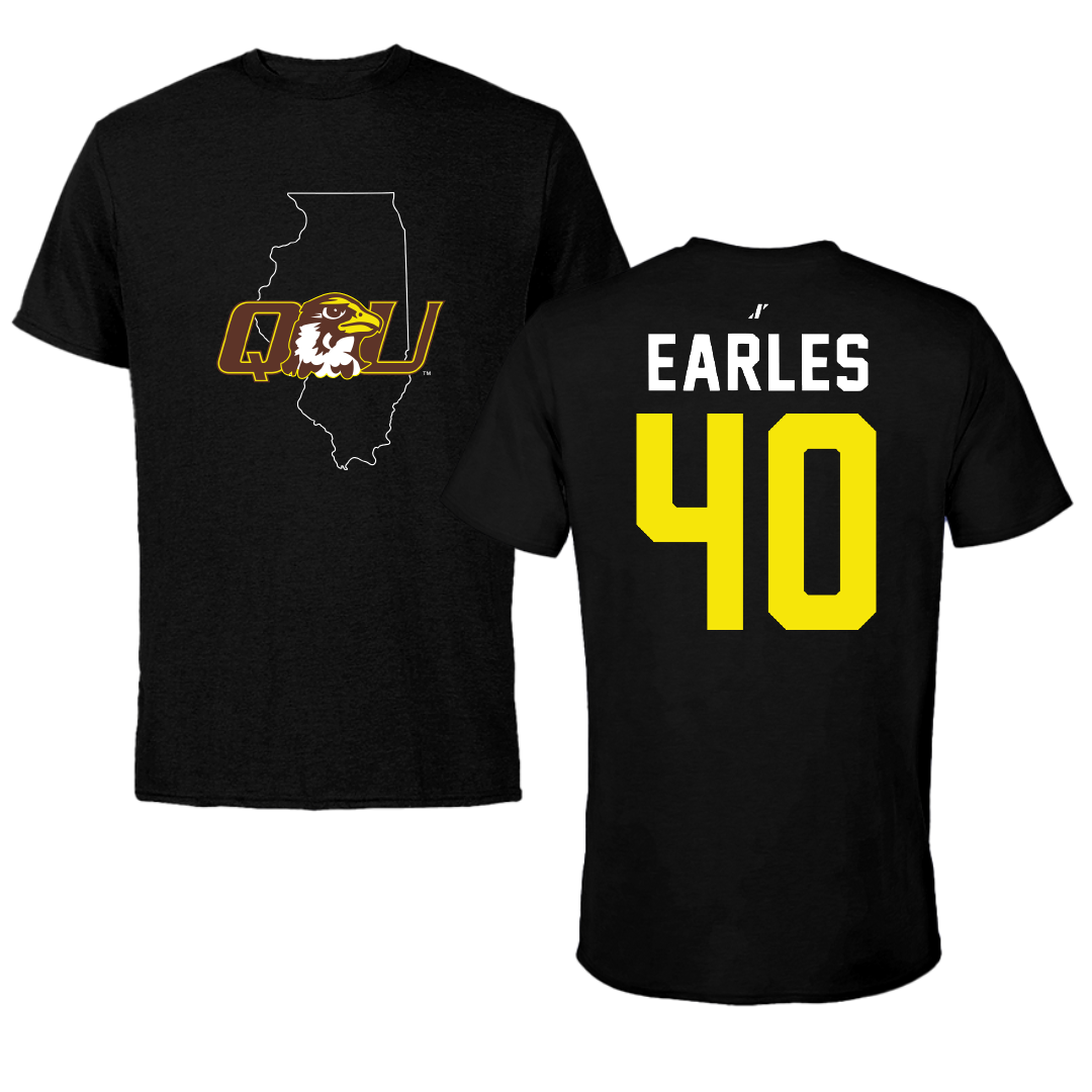 Quincy University Football Black State Tee - #40 Dillon Earles