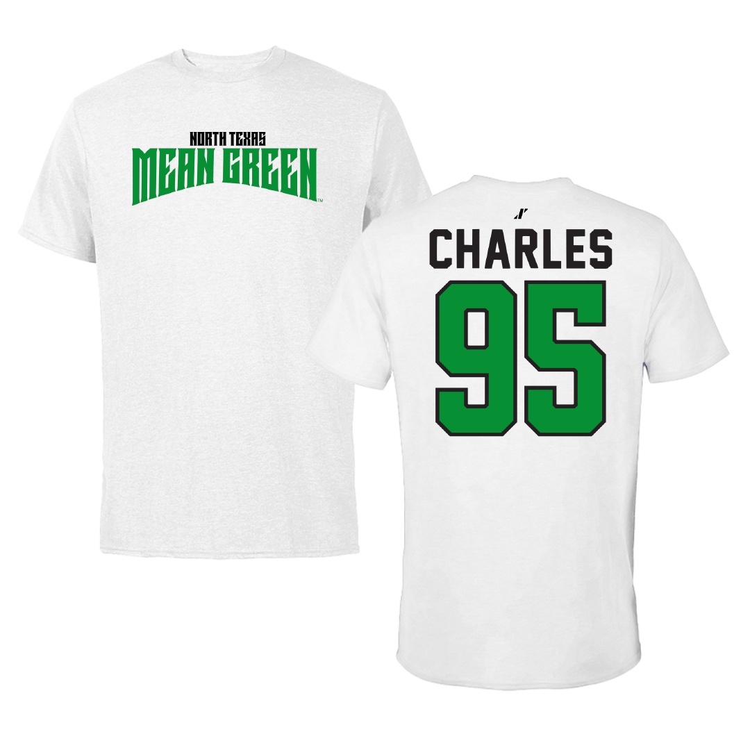 University of North Texas Football White Classic Tee - #95 Breylon Charles