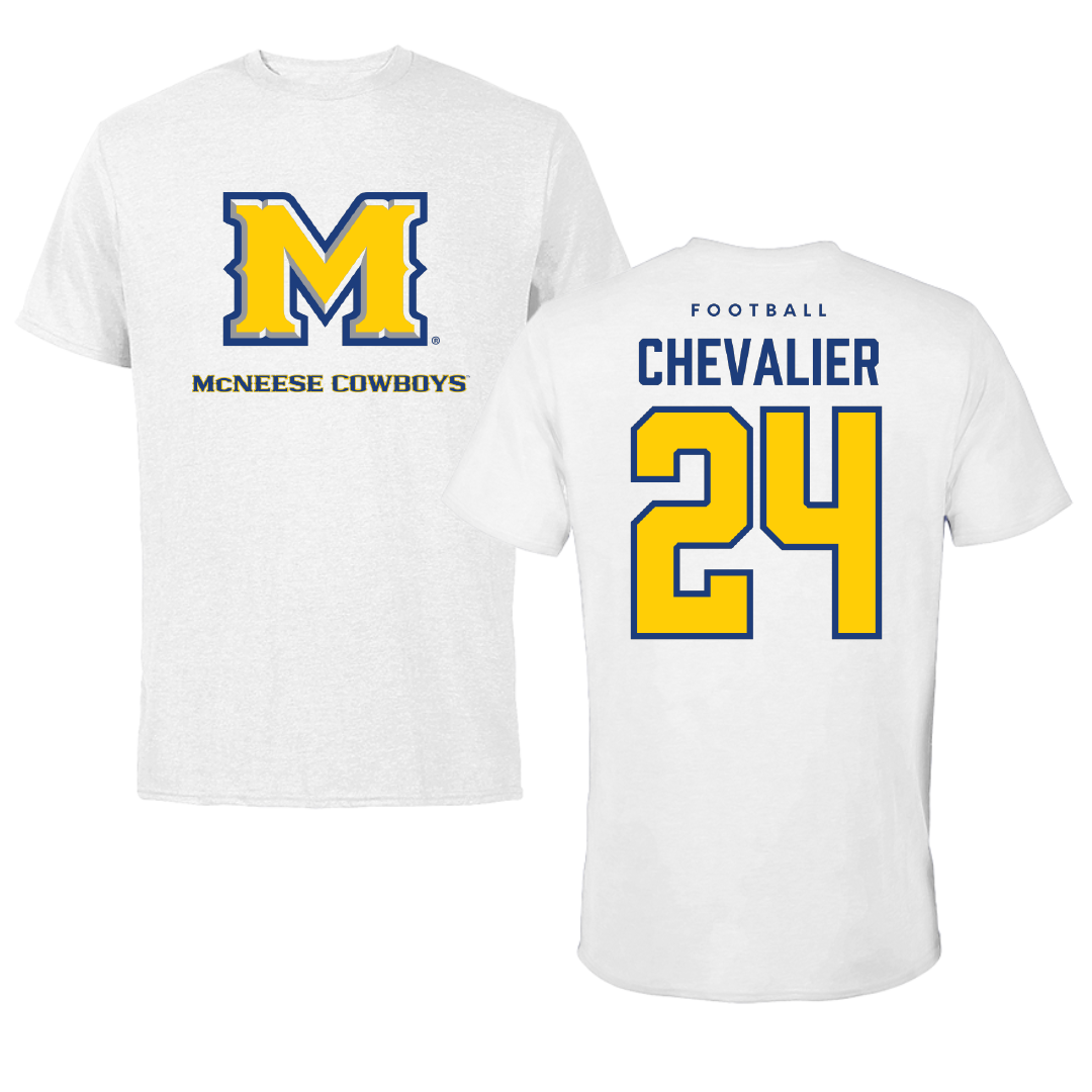 McNeese State University Football White Performance Tee - #24 Jelani Chevalier
