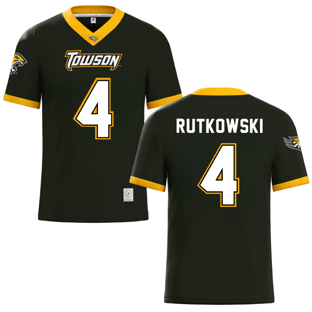 Towson University Black Football Jersey - #4 Evan Rutkowski