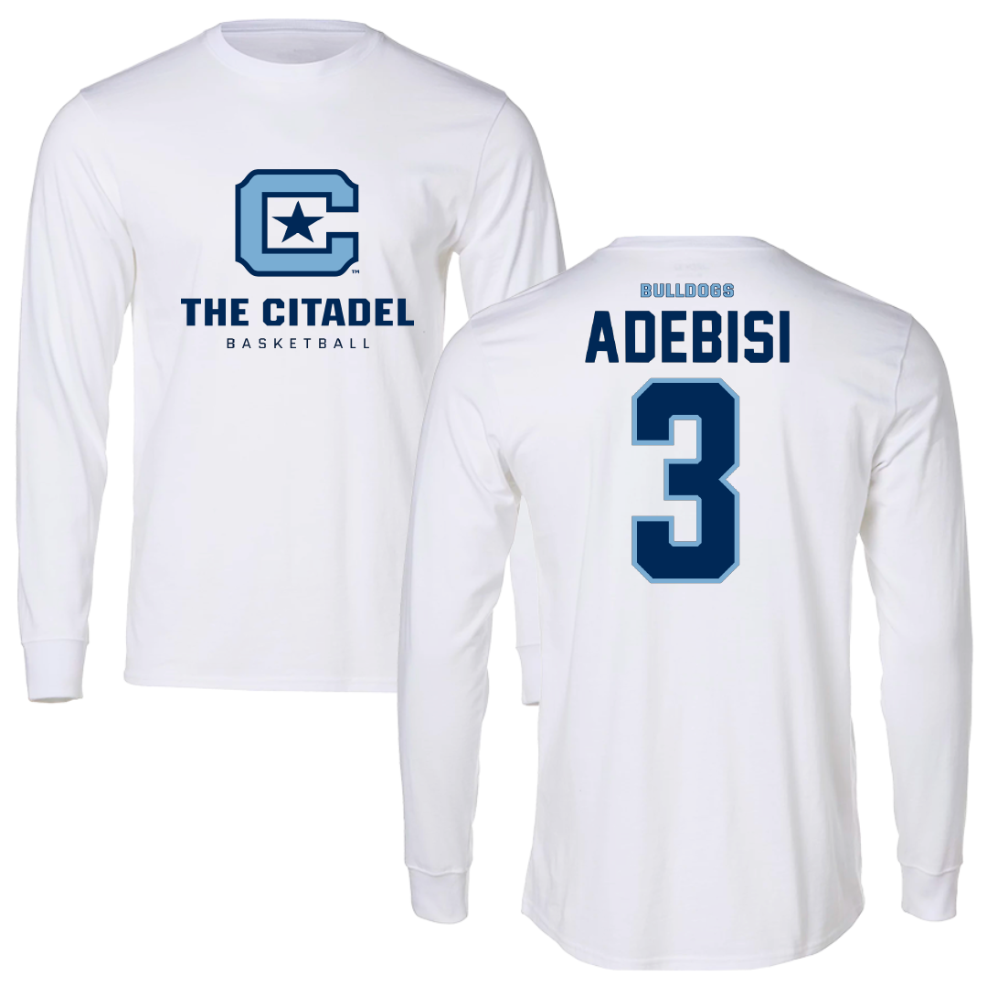 The Citadel Basketball White Performance Long Sleeve - #3 Sola Adebisi