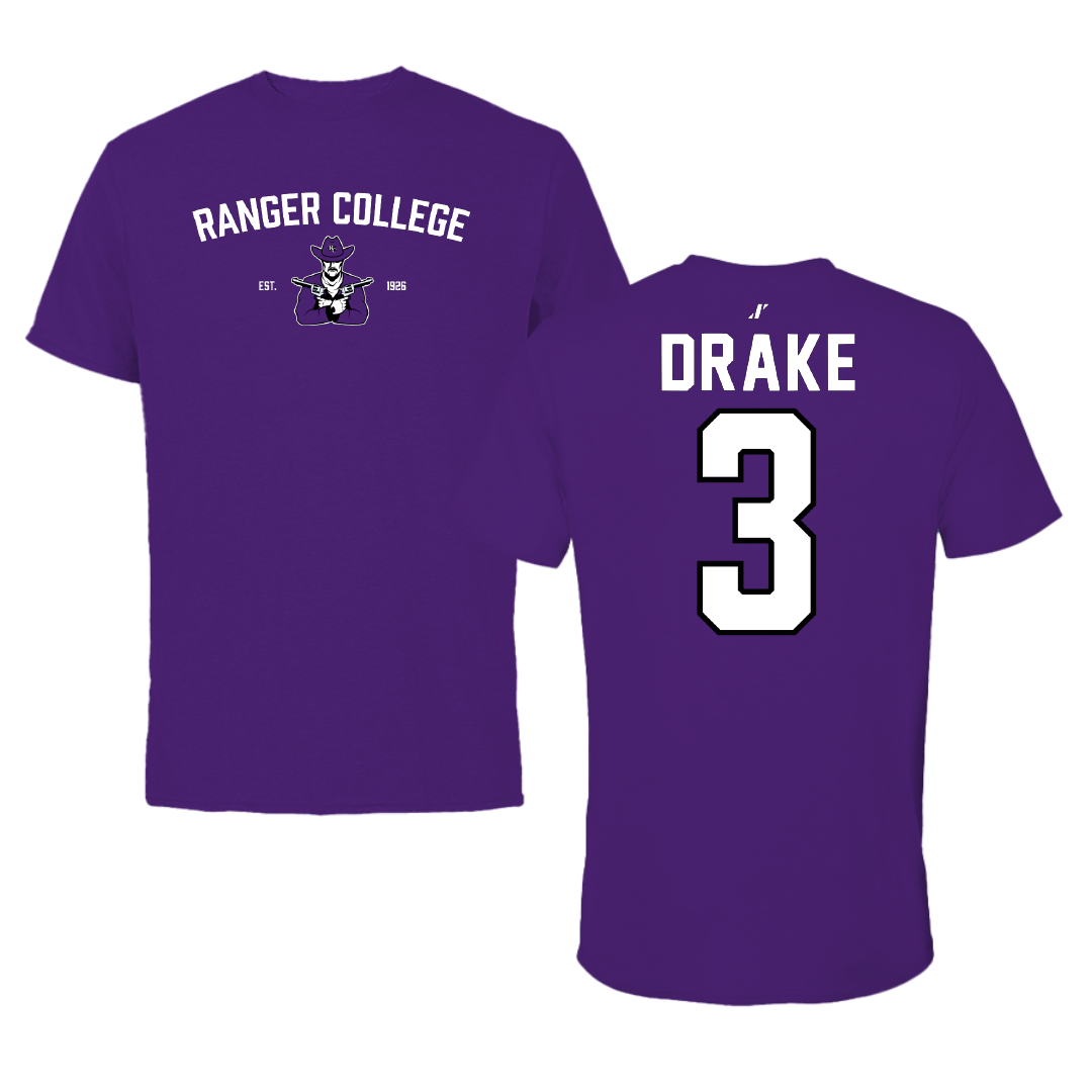 Ranger College Baseball Purple General Tee - #3 Larry Drake