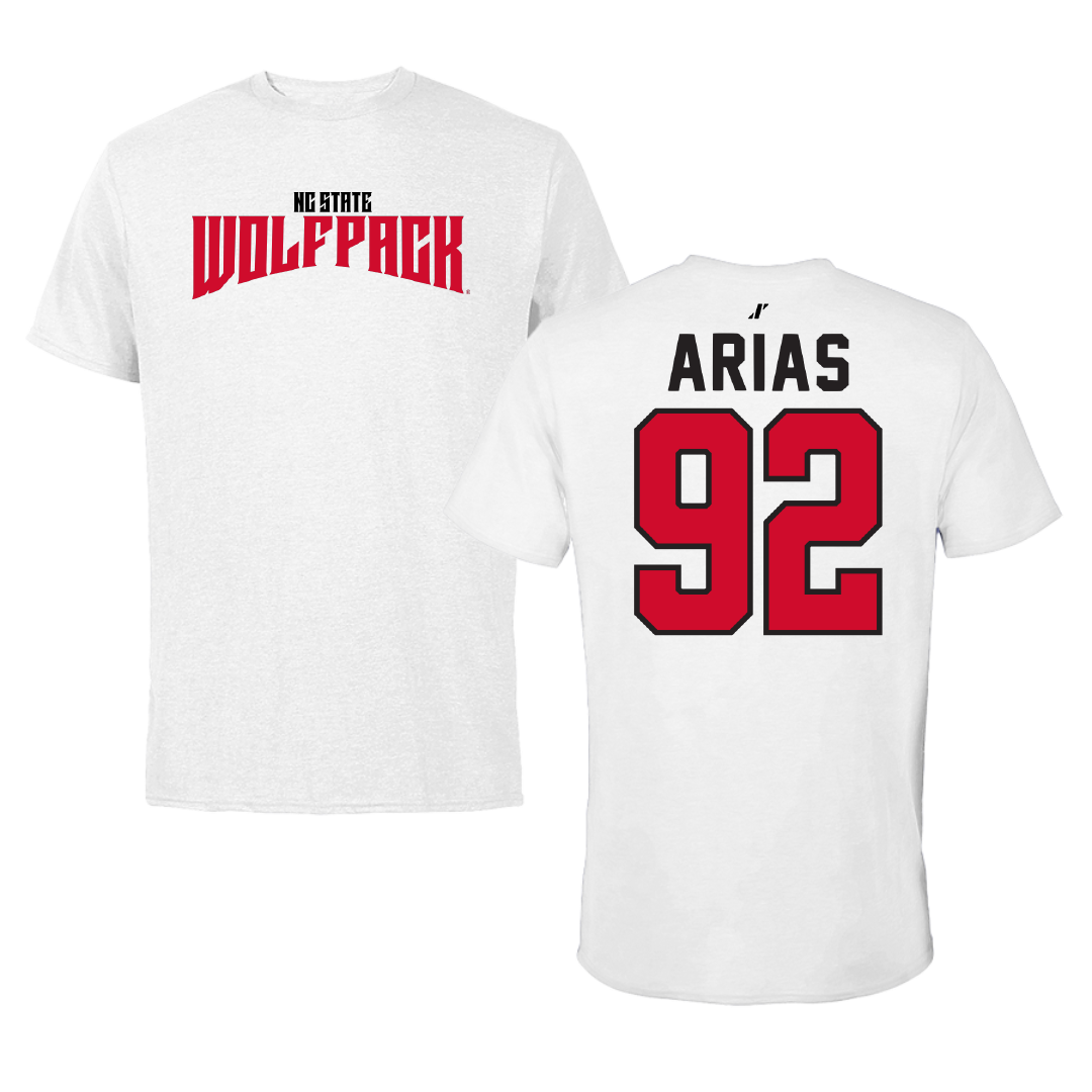 North Carolina State University Football White Classic Performance Tee - #92 Aiden Arias