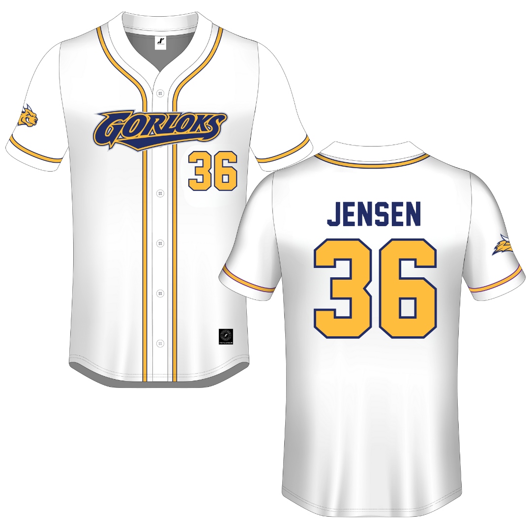 Webster University White Button-Down Jersey - #36 Noah Jensen