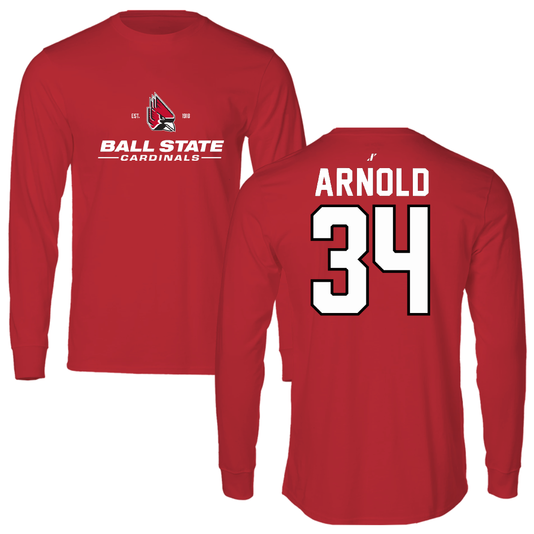 Ball State University Baseball Red General Performance Long Sleeve - #34 Garrett Arnold