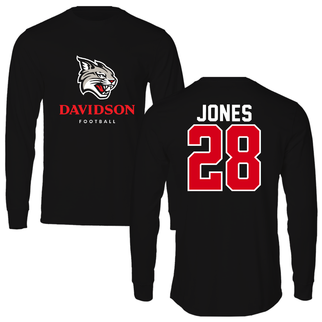 Davidson College Football Black Performance Long Sleeve - #28 Will Jones