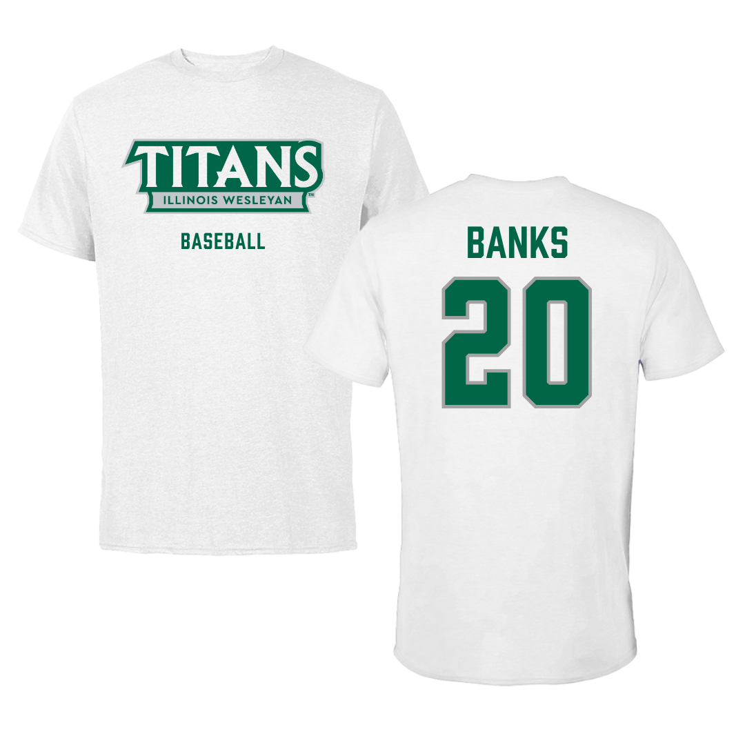 Illinois Wesleyan University Baseball White Mascot Performance Tee - #20 Dalen Banks