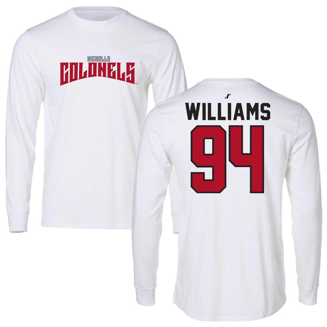 Nicholls State University Football White Classic Performance Long Sleeve - #94 Nick Williams