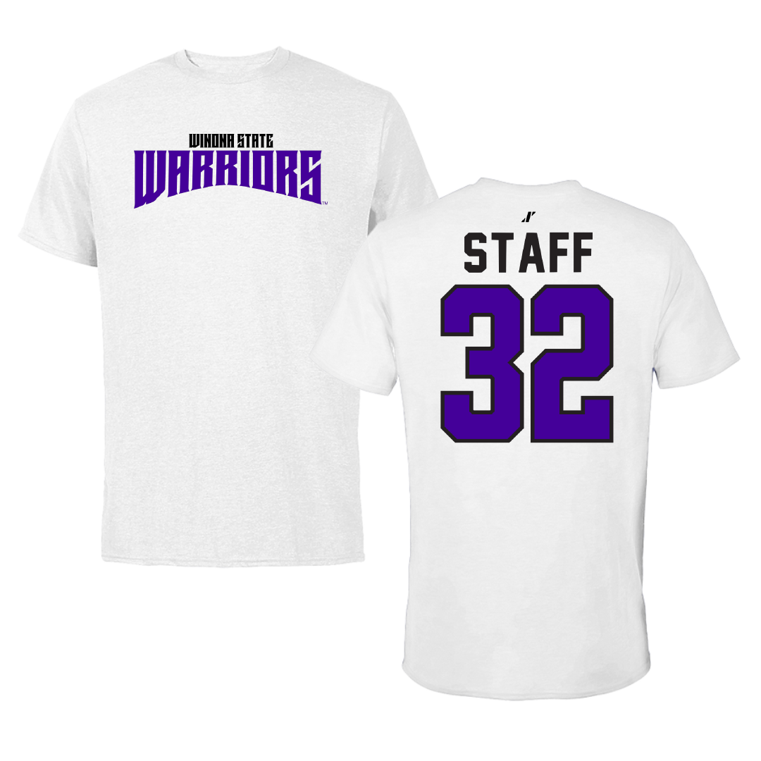 Winona State University Football White Classic Performance Tee - #32 Joseph Staff