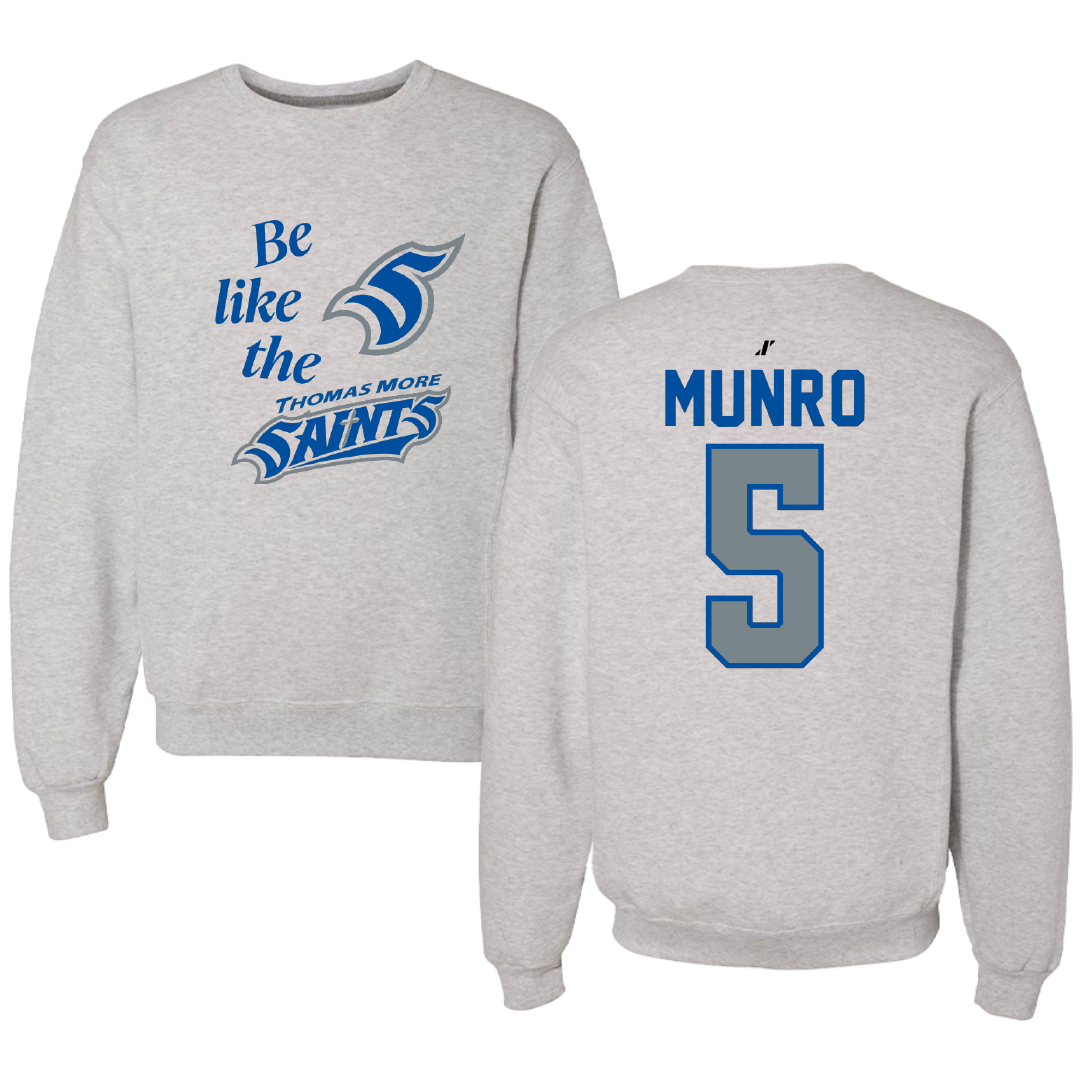 Thomas More University Soccer Light Gray Be Like Us Crewneck - #5 Xavier Munro