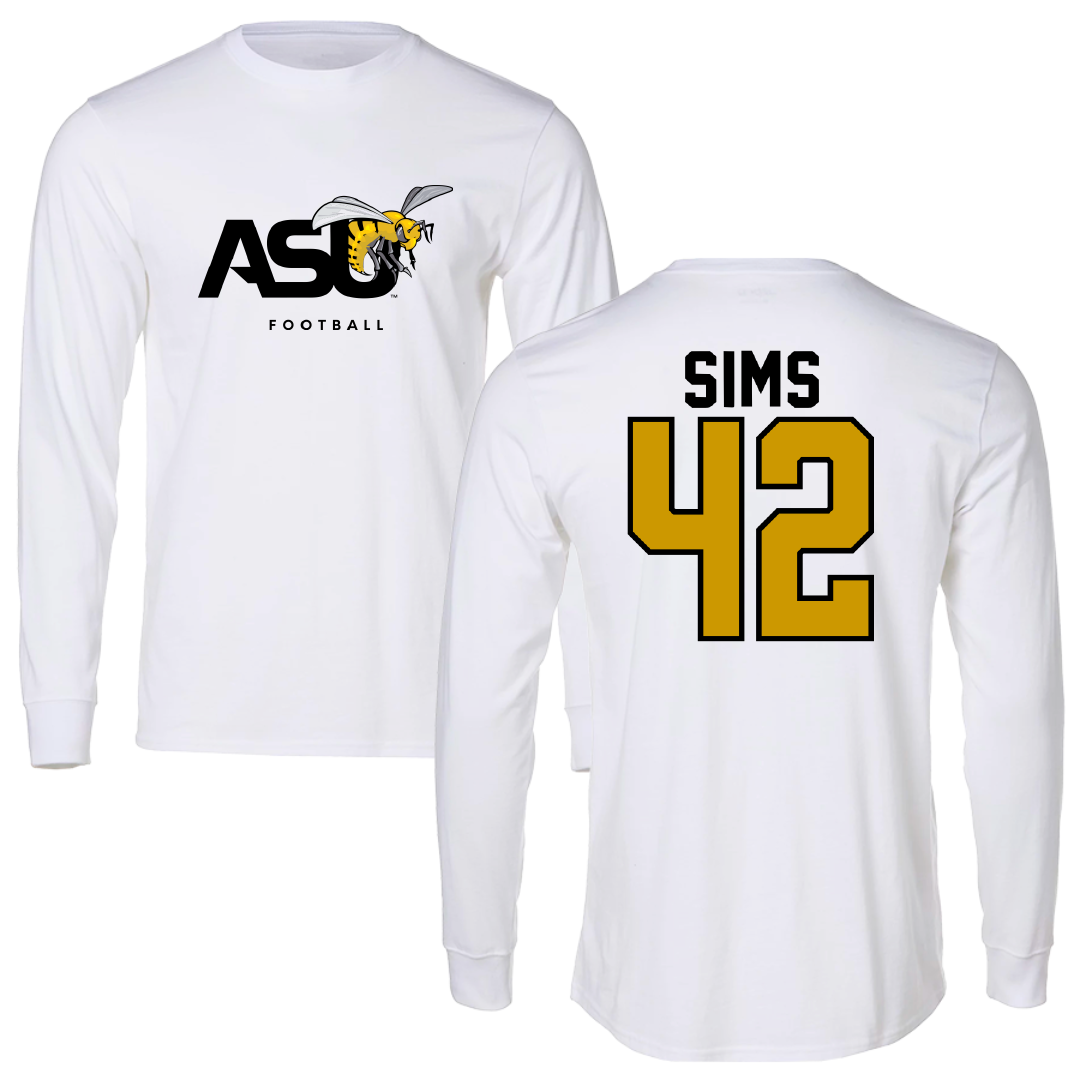 Alabama State University Football White Long Sleeve - #42 Tashaun Sims