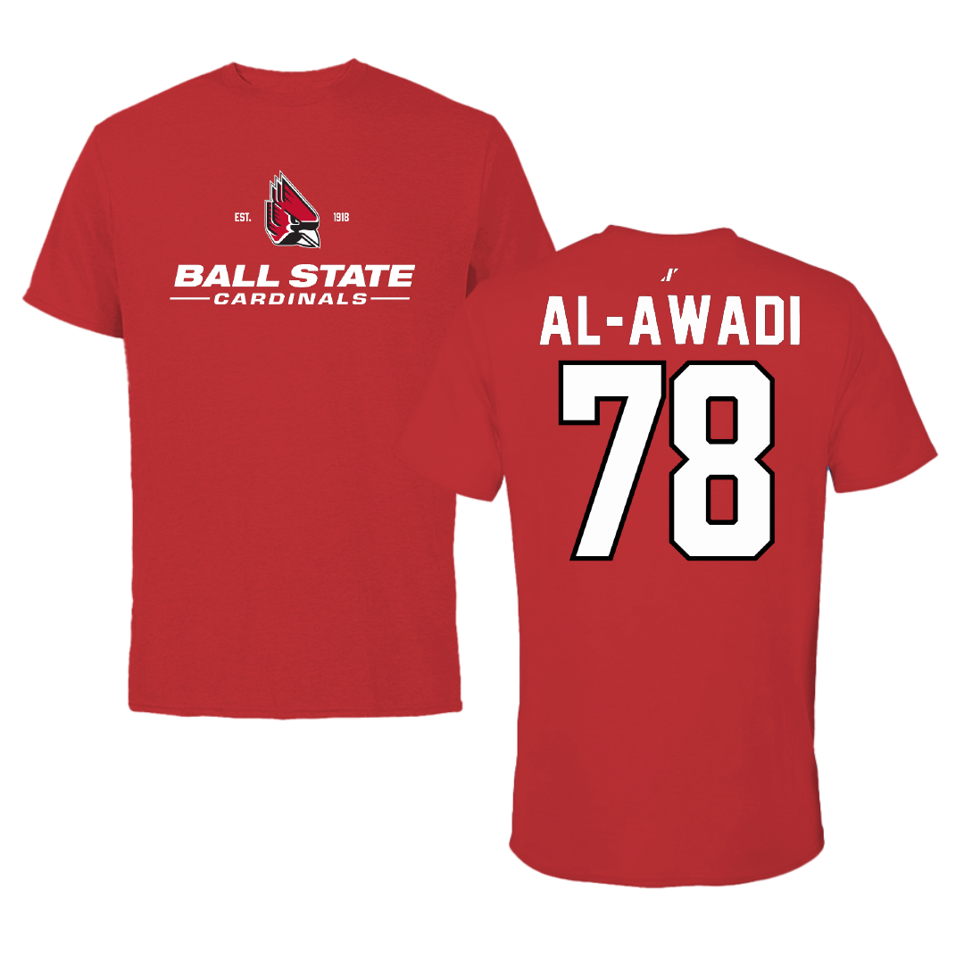 Ball State University Football Red General Performance Tee - #78 Yaser Al-Awadi