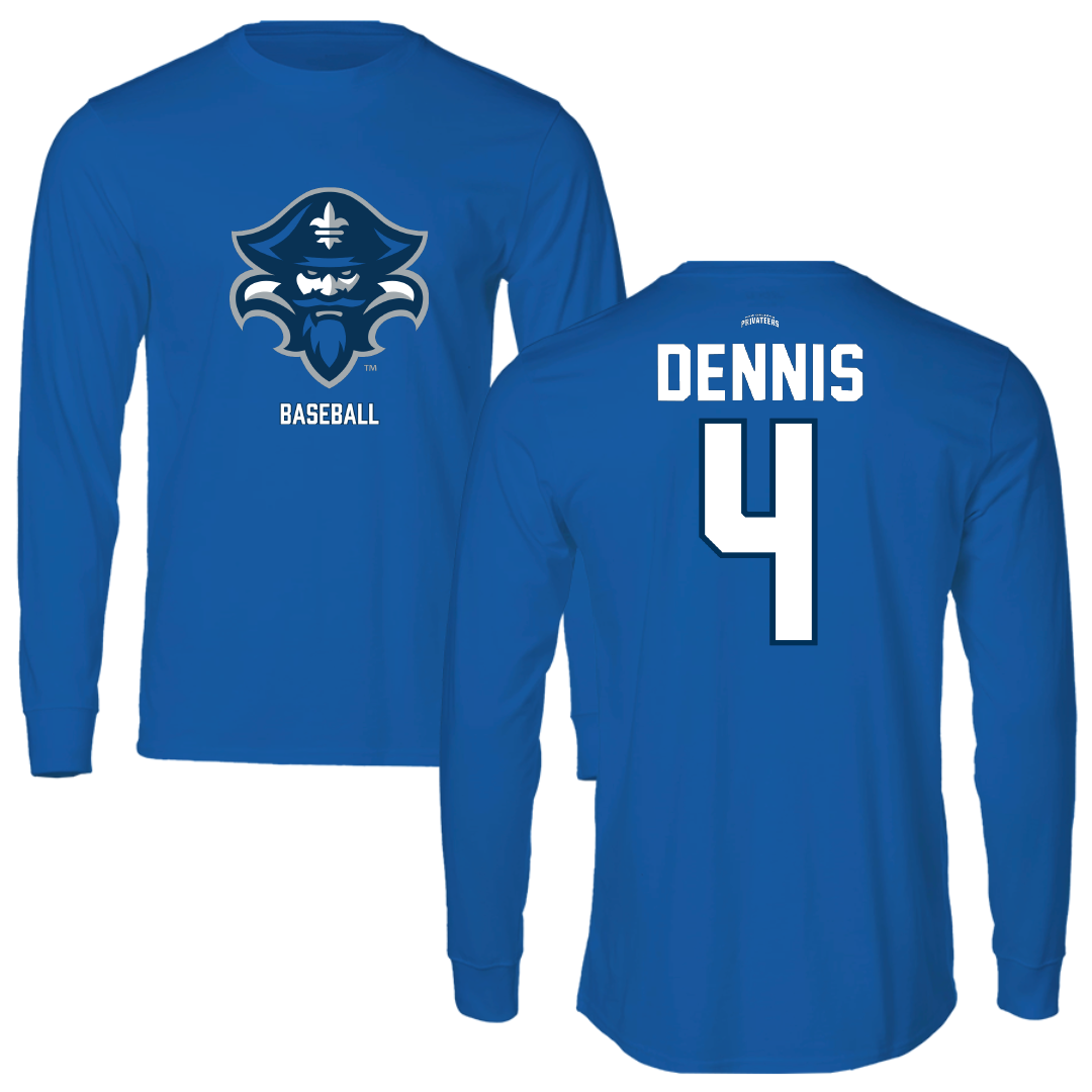 University of New Orleans Baseball Blue Performance Long Sleeve - #4 Cortez Dennis