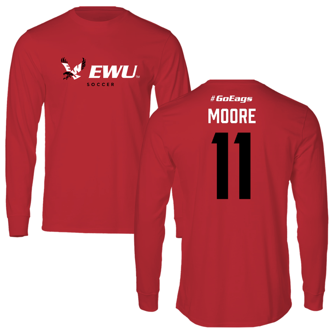 Eastern Washington University Soccer Red Performance Long Sleeve - #11 Kendall Moore
