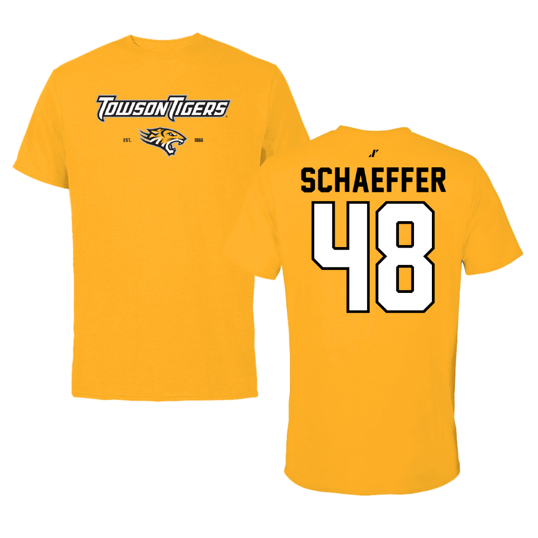 Towson University Football Gold General Performance Tee - #48 CJ Schaeffer