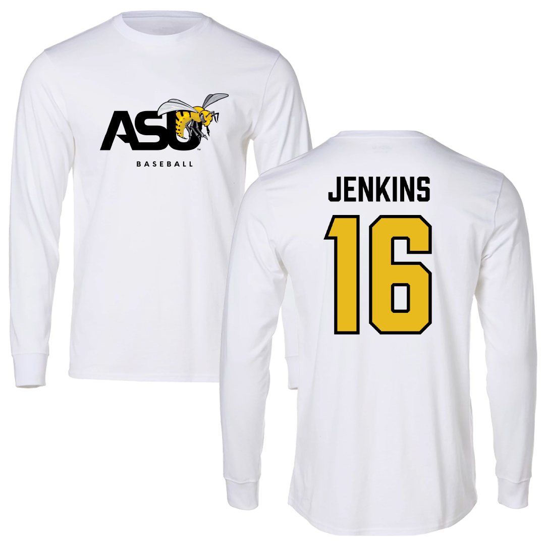 Alabama State University Baseball White Long Sleeve - #16 Quentin Jenkins