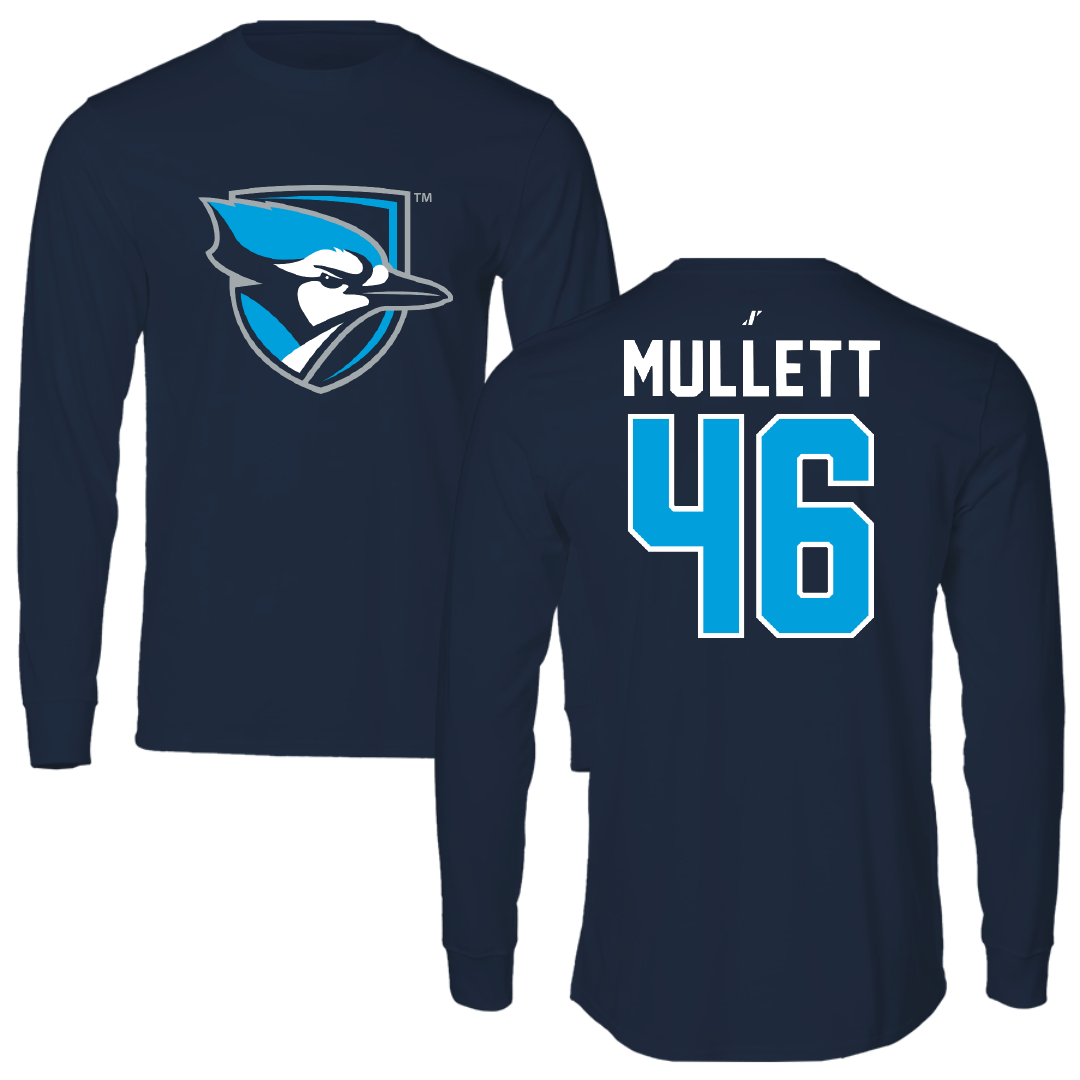 Elmhurst University Football Navy Mascot Performance Long Sleeve - #46 Nick Mullett