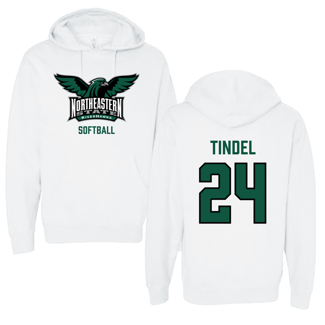 Northeastern State University Softball White Hoodie - #24 Korynn Tindel