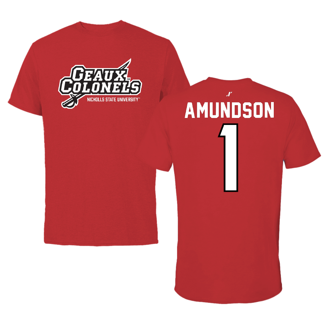 Nicholls State University Baseball Red General Tee - #1 Kaden Amundson