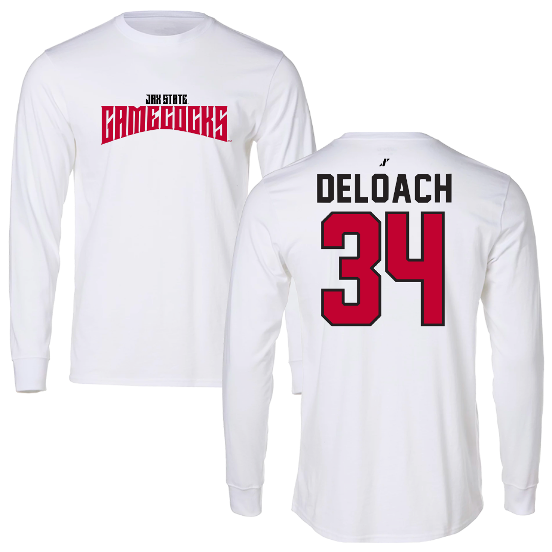 Jacksonville State University Football White Classics Performance Long Sleeve - #34 Dajwon DeLoach
