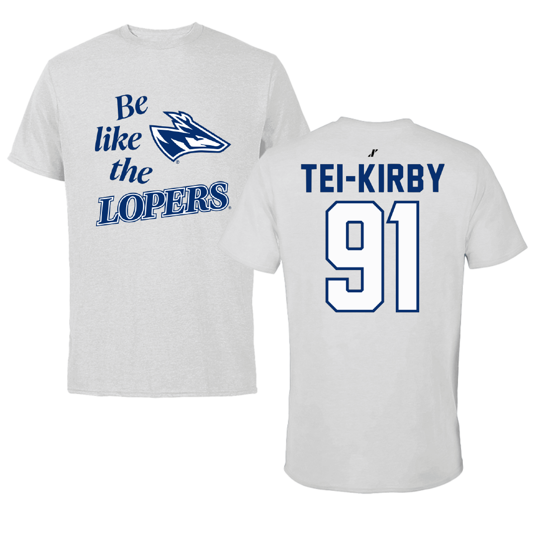 University of Nebraska at Kearney Football Light Gray Be Like Us Performance Tee - #91 Wayne Tei-Kirby