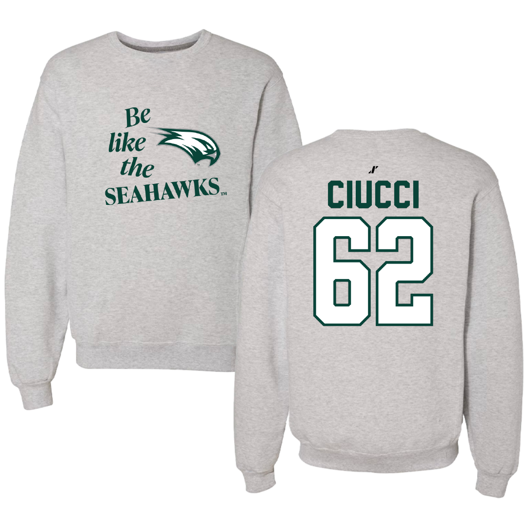 Wagner College Football Light Gray Be Like Us Crewneck - #62 Nick Ciucci