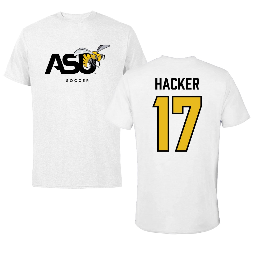 Alabama State University Soccer White ASU Tee - #17 McKinley Hacker
