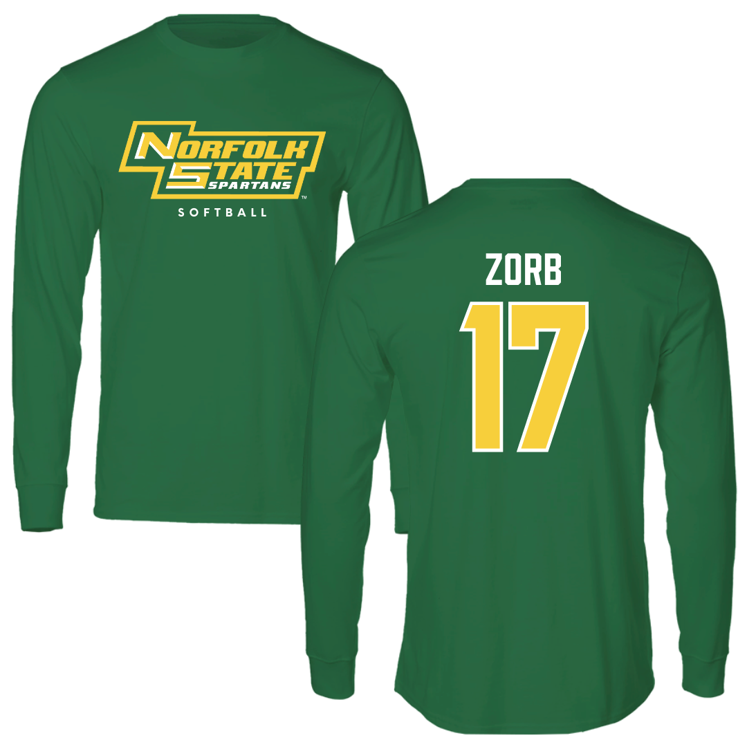 Norfolk State University Softball Kelly Green Performance Long Sleeve - #17 Lisa Zorb