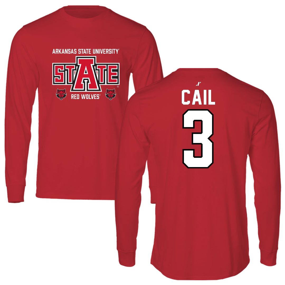 Arkansas State University Baseball Red General Performance Long Sleeve - #3 Daedrick Cail
