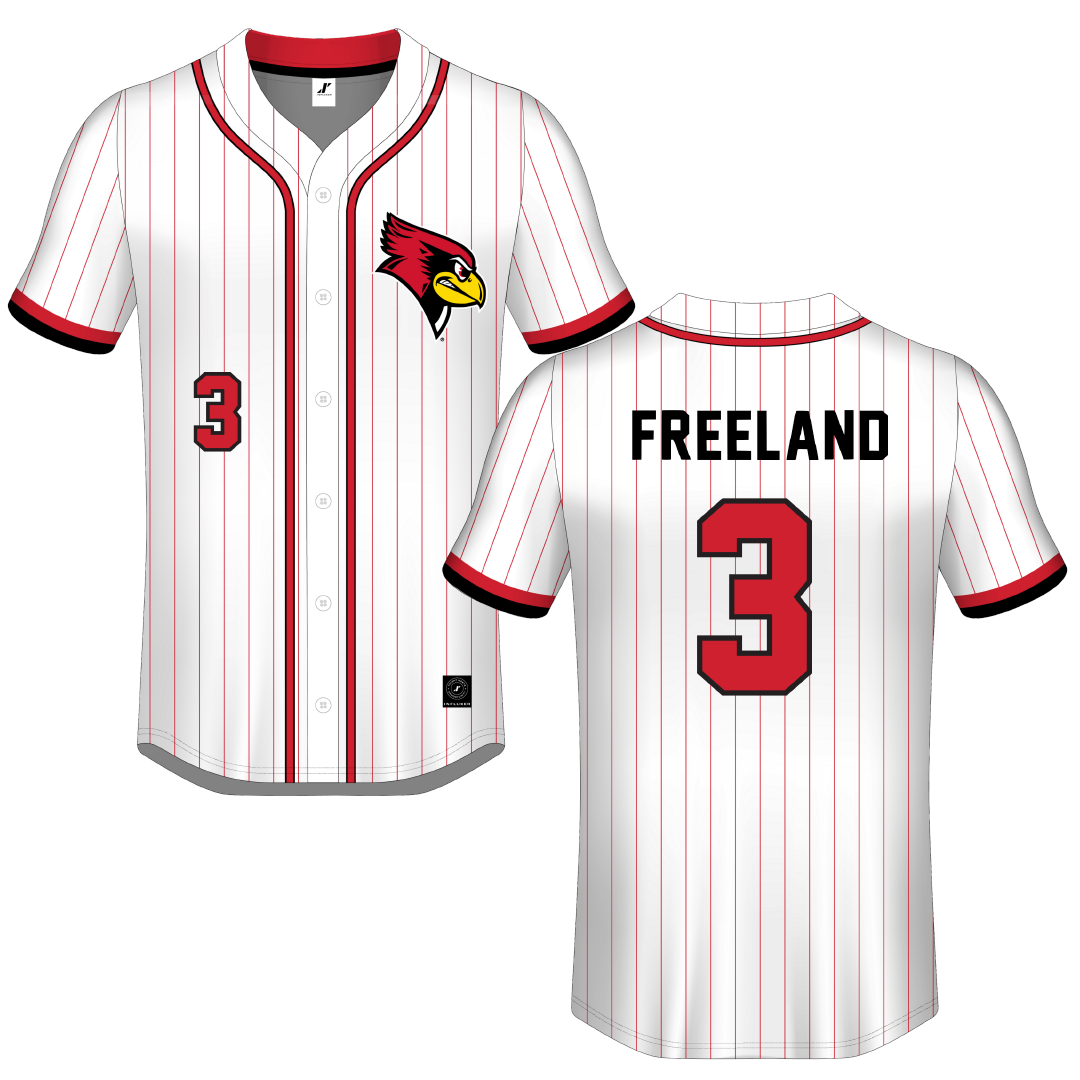 Illinois State University White Pinstripe Button-Down Jersey - #3 Saveea Freeland