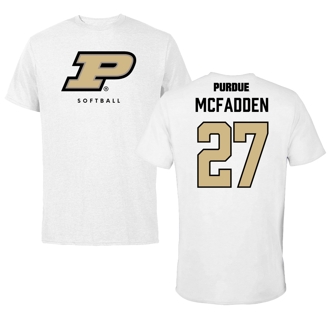 Purdue University Softball White Performance Tee - #27 Olivia McFadden
