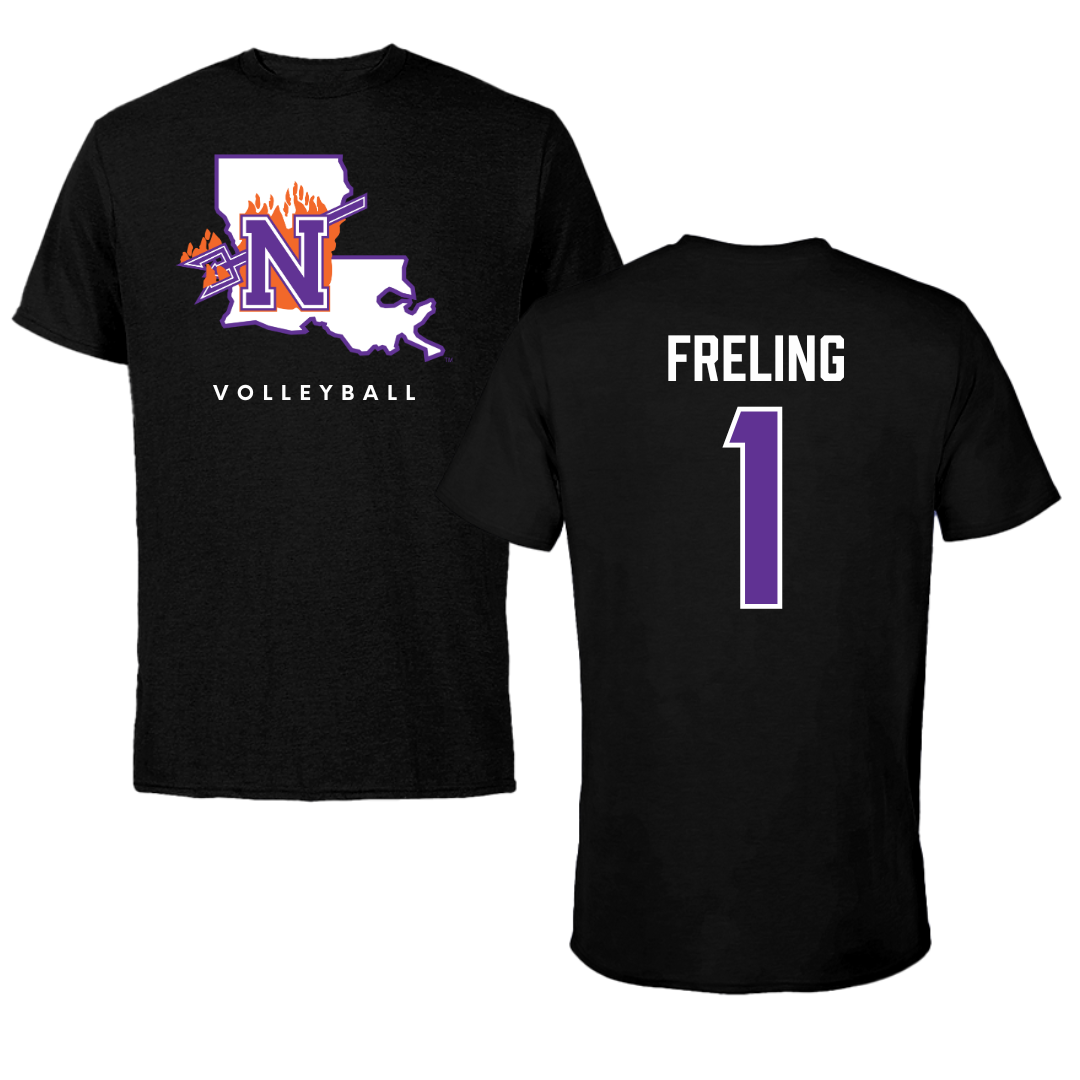 Northwestern State University Volleyball Black Block Tee - #1 Lorelei Freling
