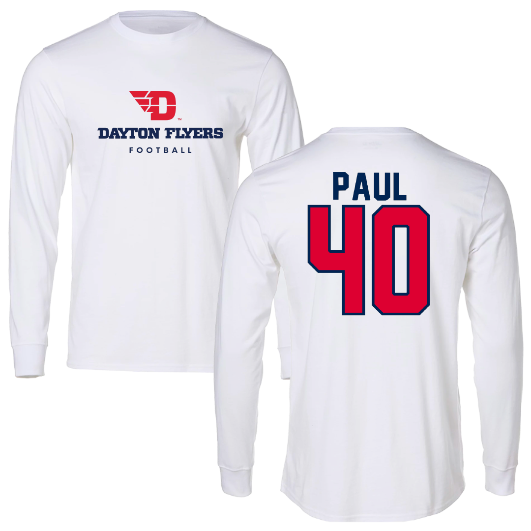 University of Dayton Football White Long Sleeve - #40 Kyler Paul