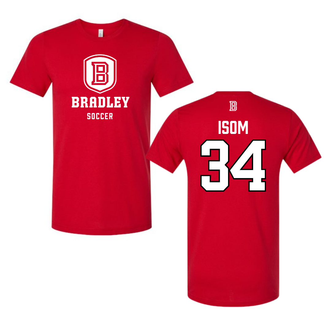Bradley University Soccer Red Performance Tee - #34 Nathaniel Isom