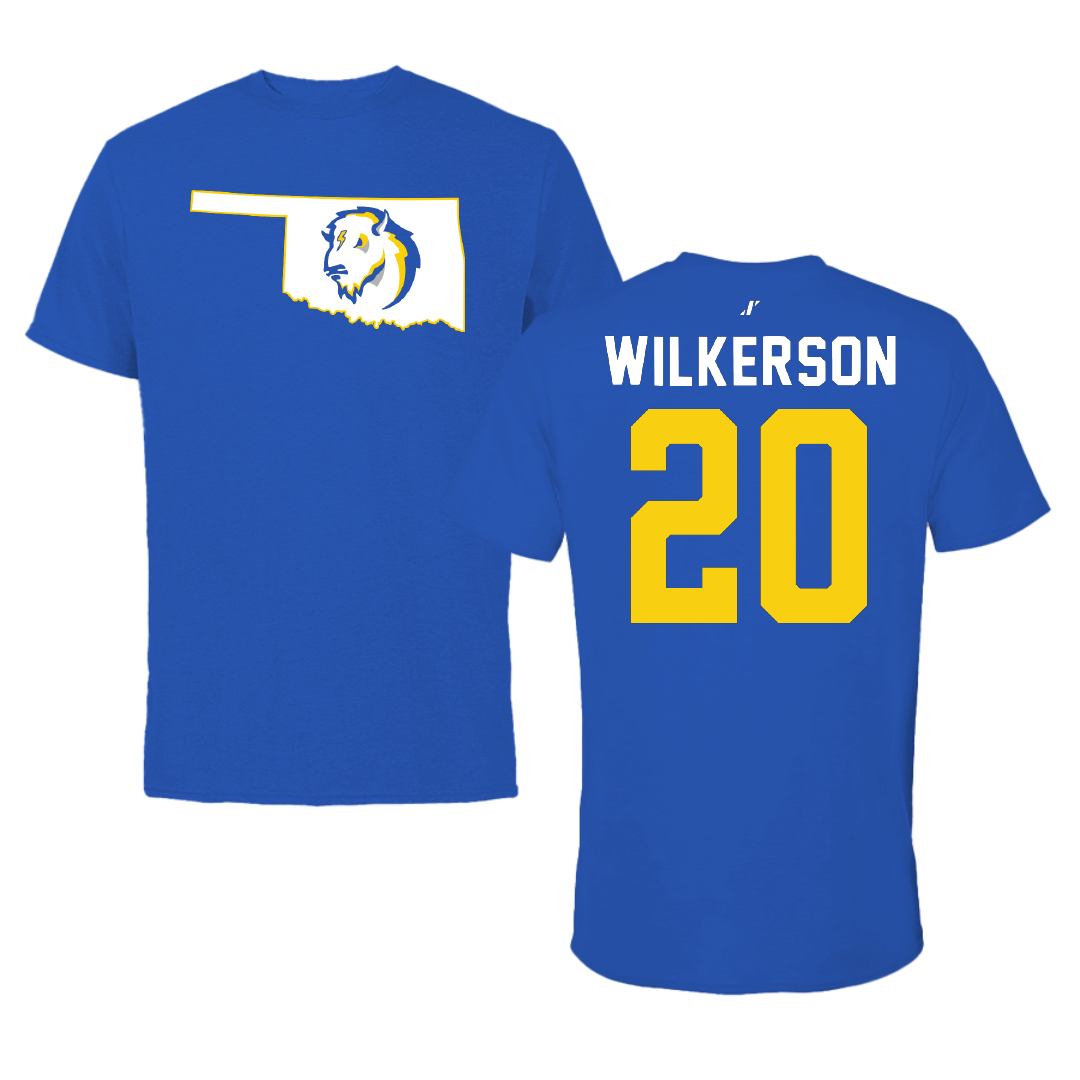 Southeastern Oklahoma State University Basketball Blue State Performance Tee - #20 Ethan Wilkerson