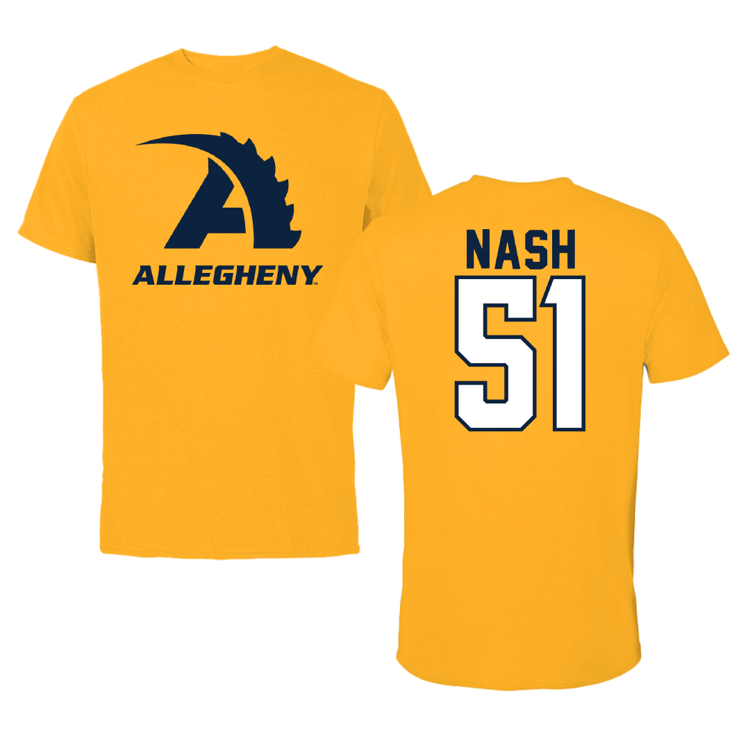 Allegheny College Baseball Gold Performance Tee - #51 Alex Nash