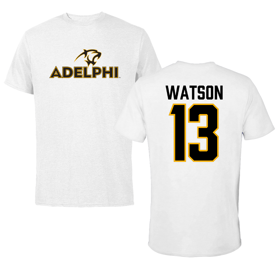 Adelphi University Soccer White Performance Tee - #13 Andrew Watson