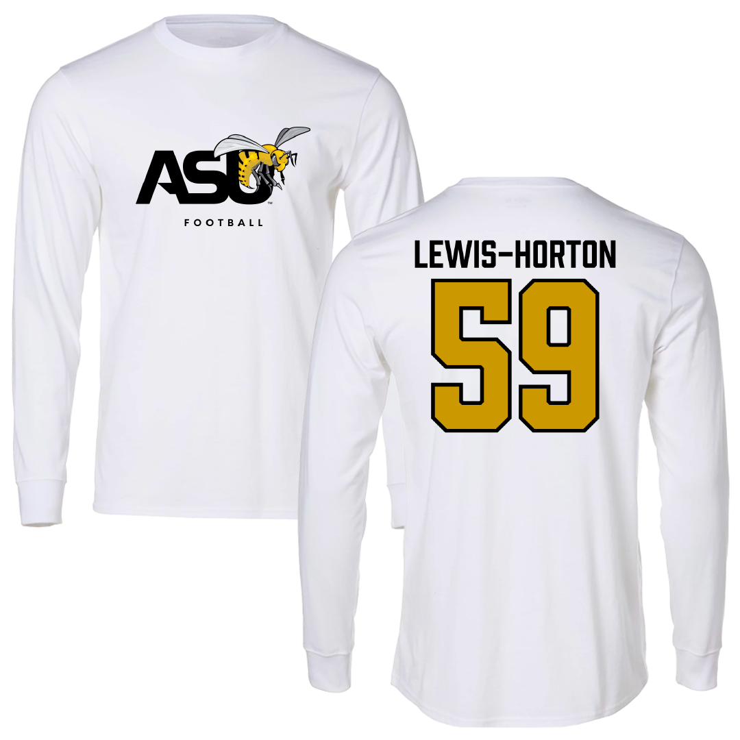 Alabama State University Football White Performance Long Sleeve - #59 Jaland Lewis-Horton