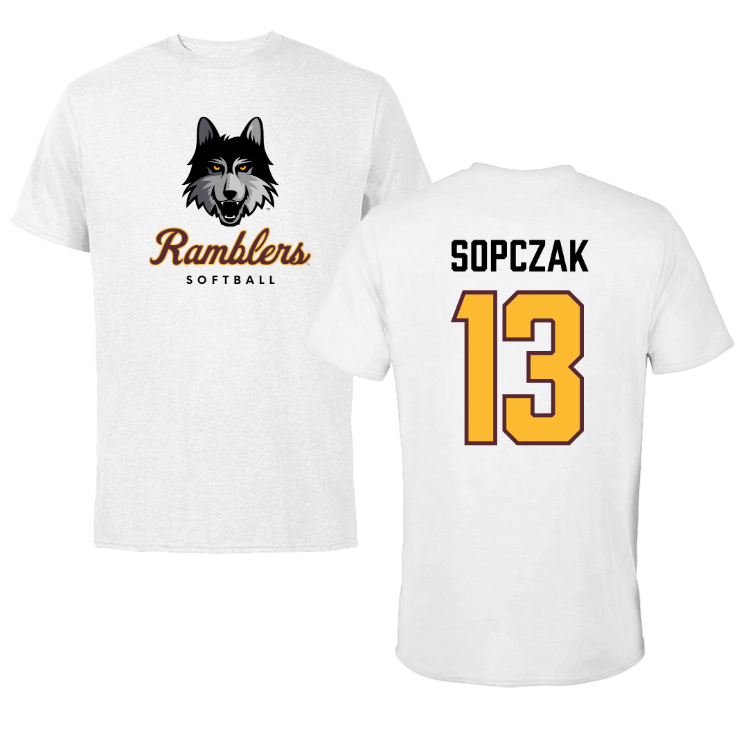 Loyola University-Chicago Softball White Ramblers Performance Tee - #13 Teagan Sopczak