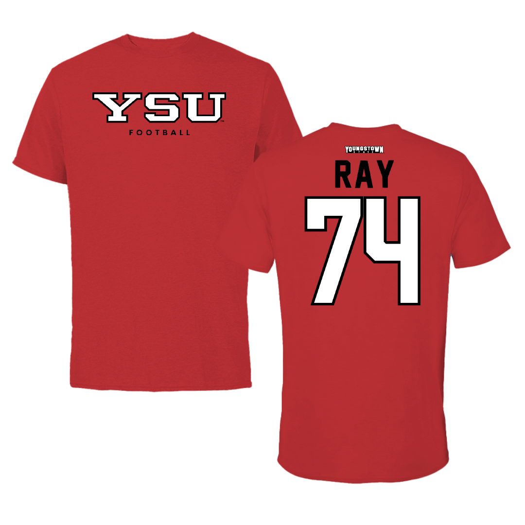 Youngstown State University Football Red Tee - #74 Ethan Ray