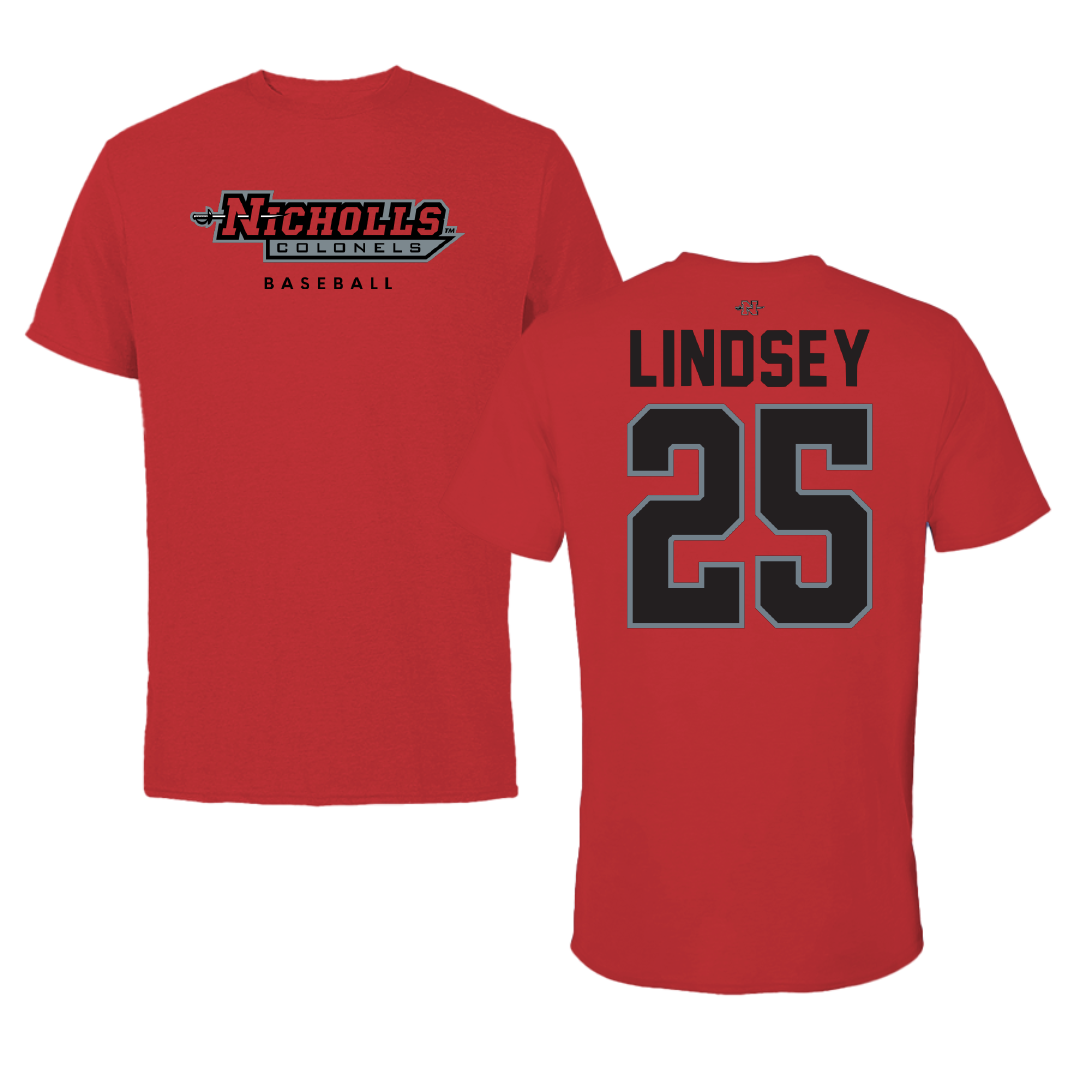 Nicholls State University Baseball Red Performance Tee - #25 Michael Lindsey